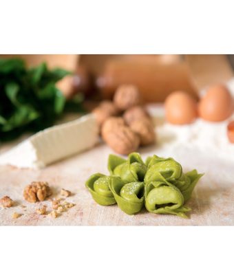 Green Italian Tortelloni stuffed with fresh ricotta Grana Padano walnuts
