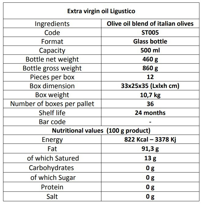 Extra virgin oil Ligustico Bottle 500 ml