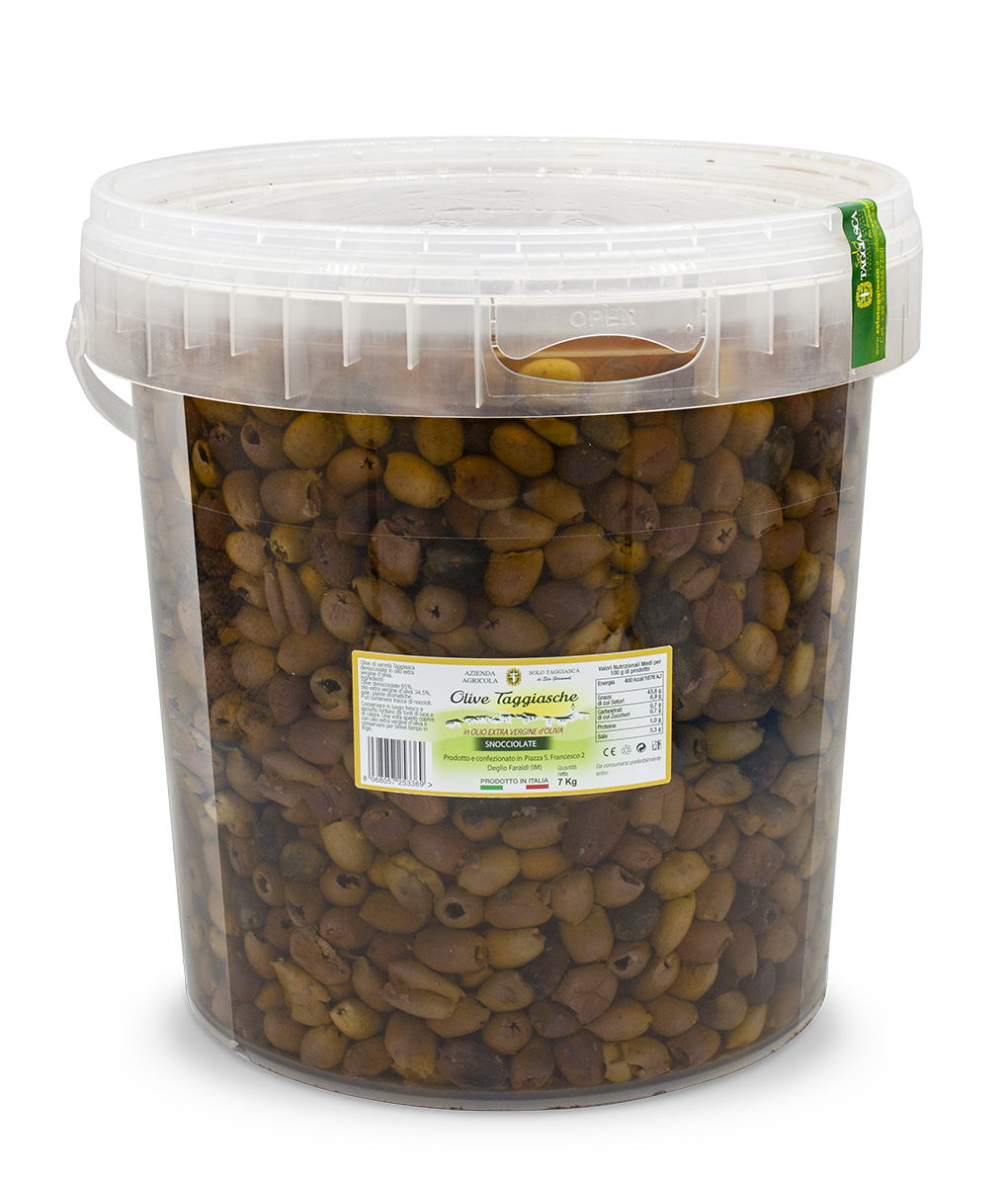 Pitted Taggiasche Olives in Evo Bucket 8,2 L