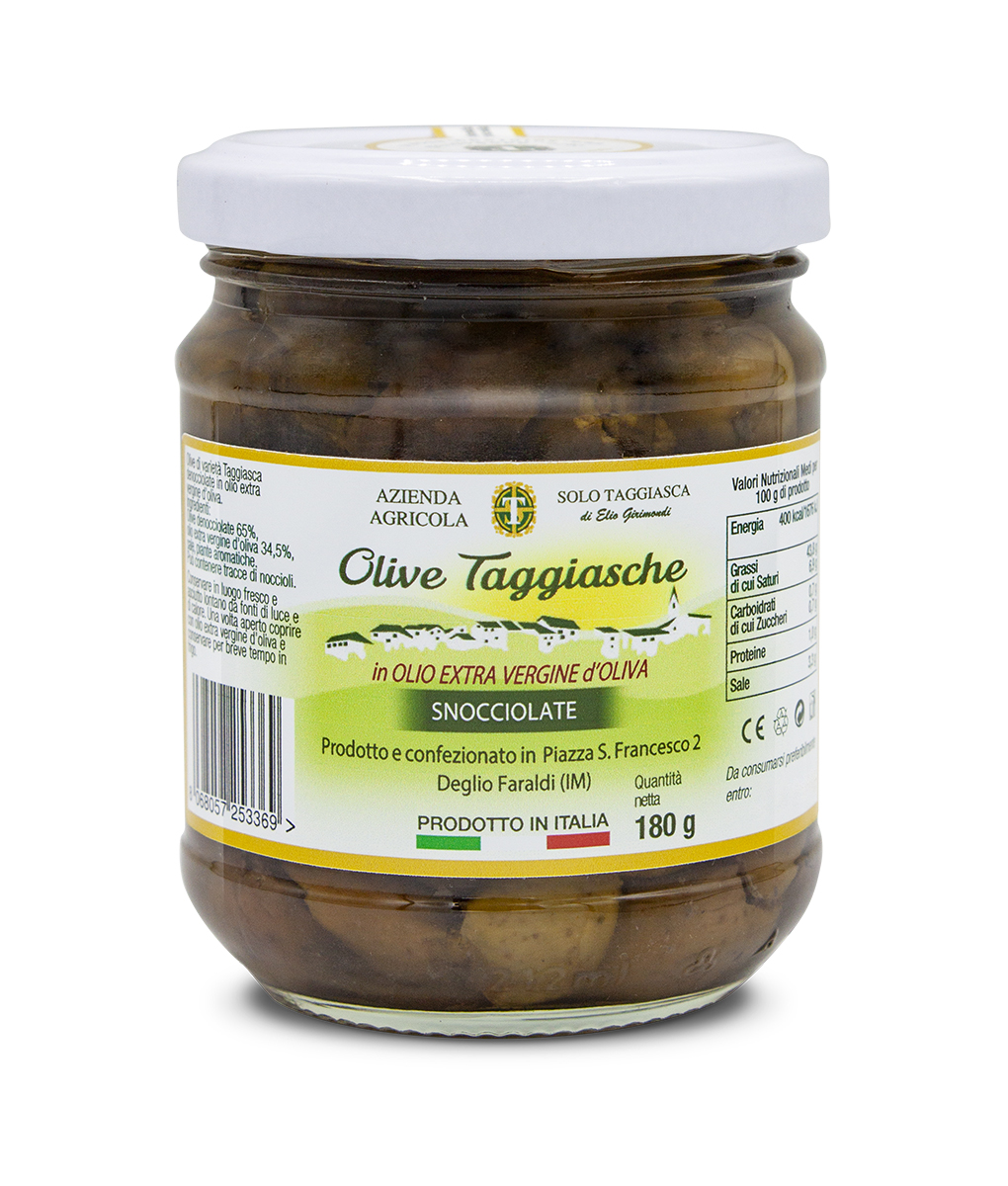 Pitted Taggiasche olives in Evo Jar 212 ml